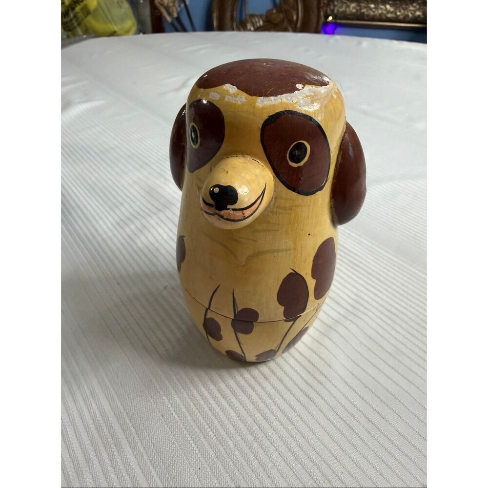 VINTAGE NESTING GROUP OF DOGGIES STOWING A BONE DOG SET OF 5